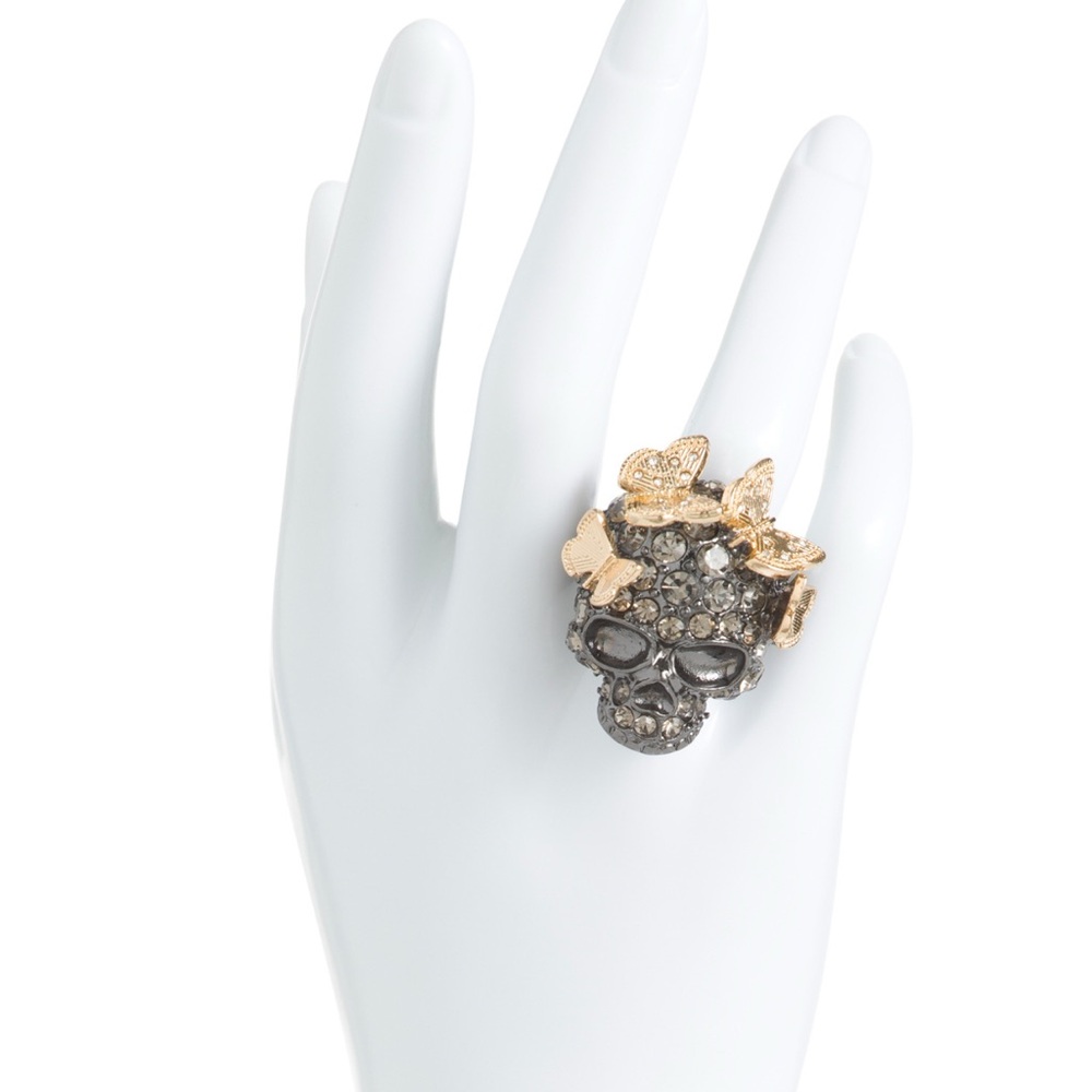 BETSEY JOHNSON BUTTERFLY SKULL COCKTAIL RING - NWT